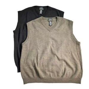 Mercer Street Studio Mens Sweater Vest Beige Black Lot Of 2 Wool Tight Knit XL
